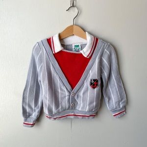 Vintage Bull Frog Striped Knit Faux Layered Grandpa Sweater